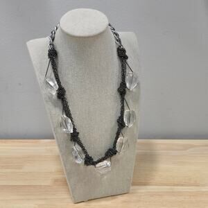 Punk Retro Gunmetal Chain Wrapped Clear Rhinestone Beaded Chunky Necklace